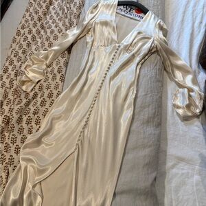 La Lune Frill Cuff Bias Midi Dress - Cream